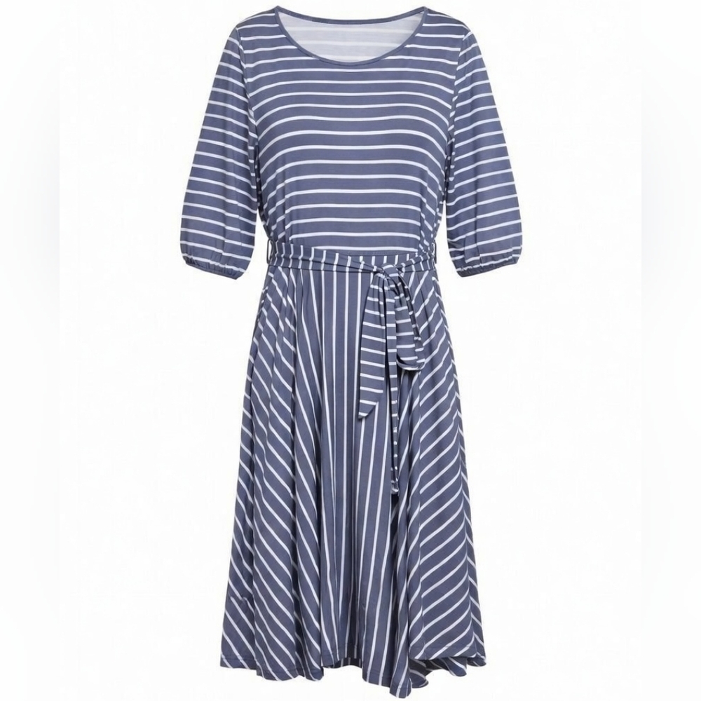 Striped BlueGray Midi Dress